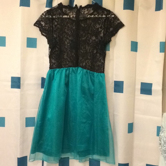 Custom made Teal & Black Dress - Picture 4 of 6